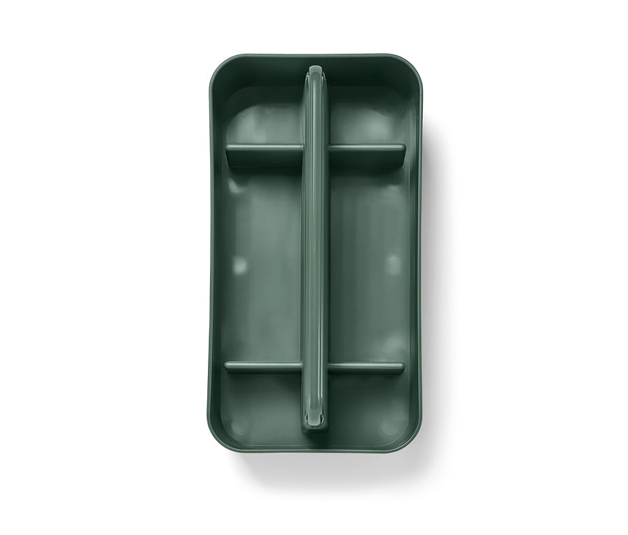 Ein grüner Mehrzweck-Korb mit Fächern.