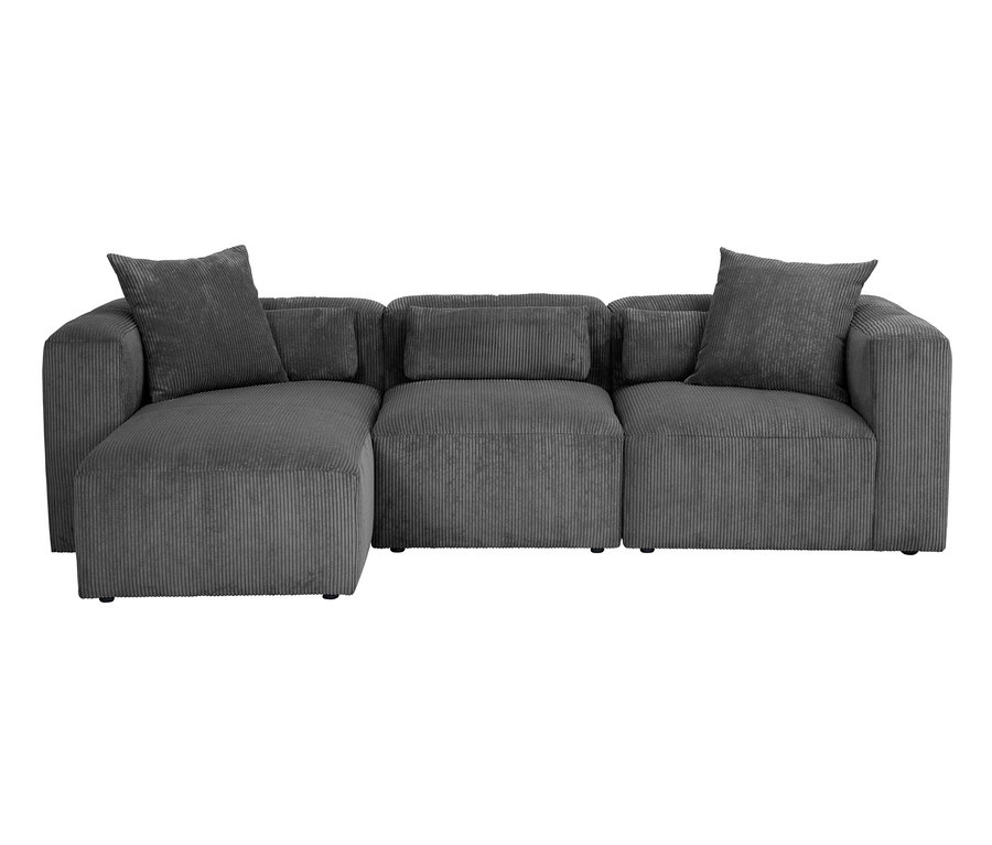 Anthrazitfarbenes Ecksofa "Lenata" mit Longchair links.