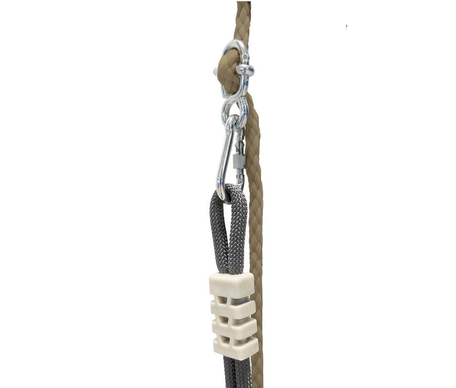 Detailaufnahme von Seil und Karabiner für HUDORA Schaukelaufsatz Toddler.