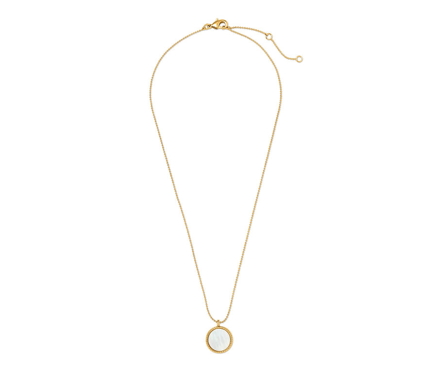 Goldene Kette mit rundem Perlmuttanhänger.