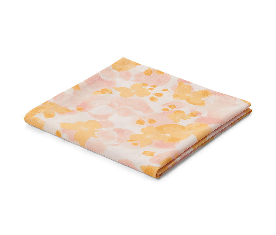 Gefaltete Outdoor-Mitteldecke, ca. 90 x 90 cm, mit Blumenmuster.