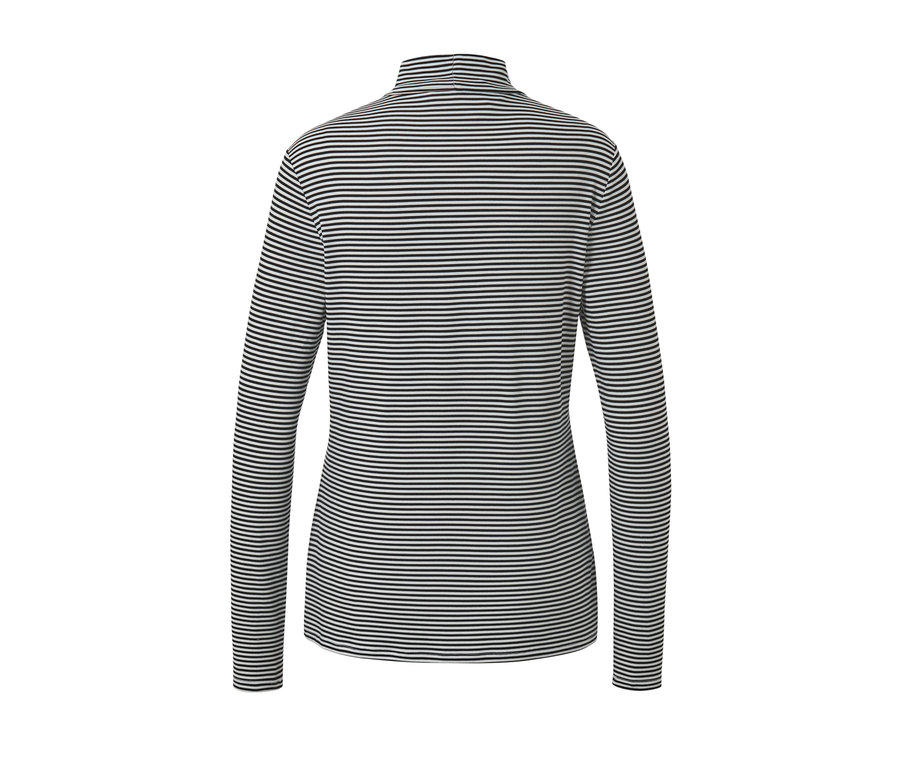 Rückansicht des gestreiften Blusenshirts mit Stehkragen.