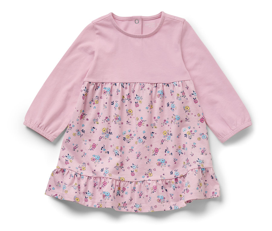 Rosa Baby-Jerseykleid mit Blumenmuster.