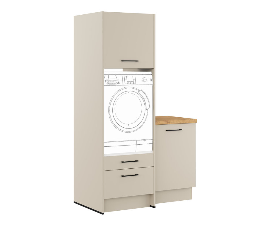 Waschmaschinenschrank mit Unterschrank, links, kieselgrau.