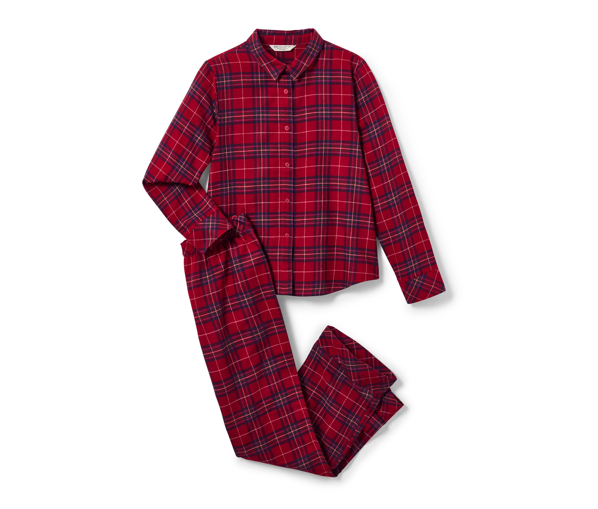 Flanell-Pyjama - Damen - Gr. 40 - dunkelblau/kariert - dunkelblau