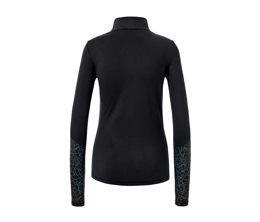 Detailansicht der Rückseite eines schwarzen Thermo-Funktionsshirts mit langen Ärmeln.