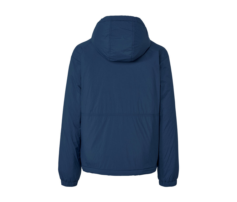 Dunkelblaue Kapuzen-Jacke von hinten.