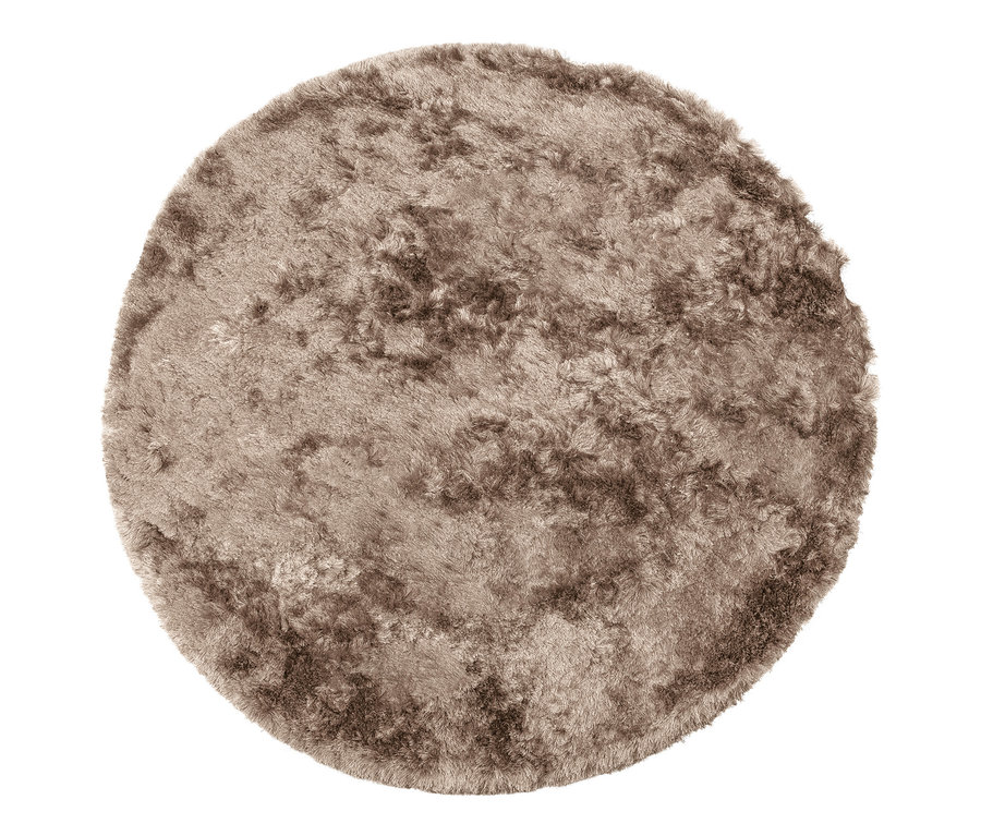 Nahaufnahme des runden, zotteligen Woood Teppichs »Praline« 200 cm in Nougat.