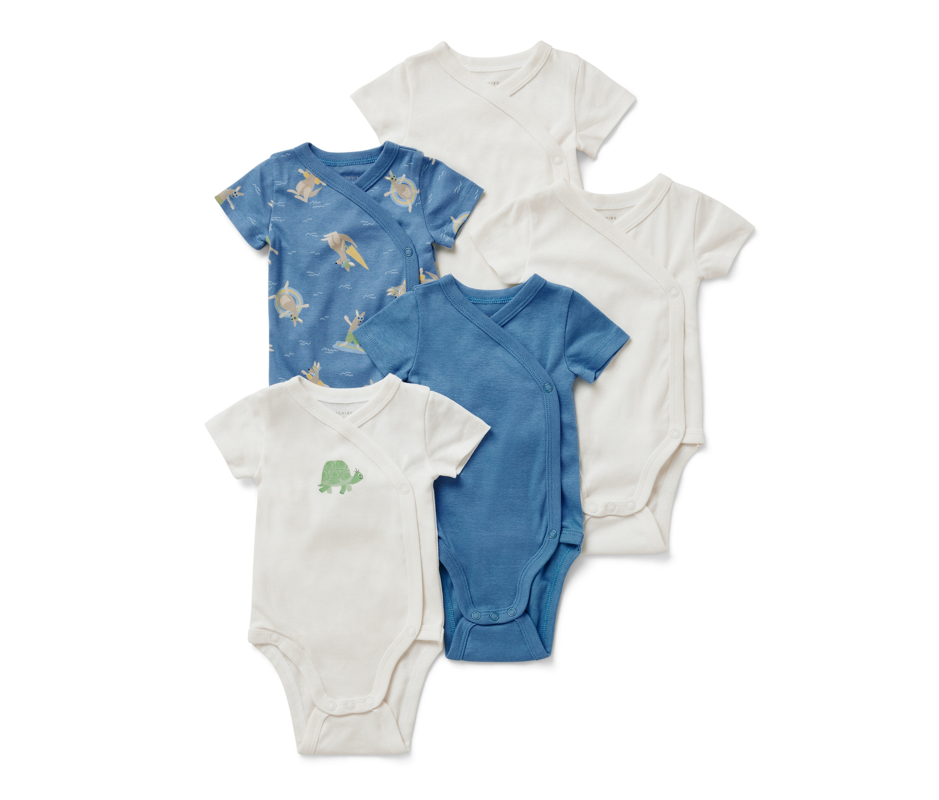 Tchibo - 5 Baby-Kurzarmbodys - Gr. 50/56 - blau/print