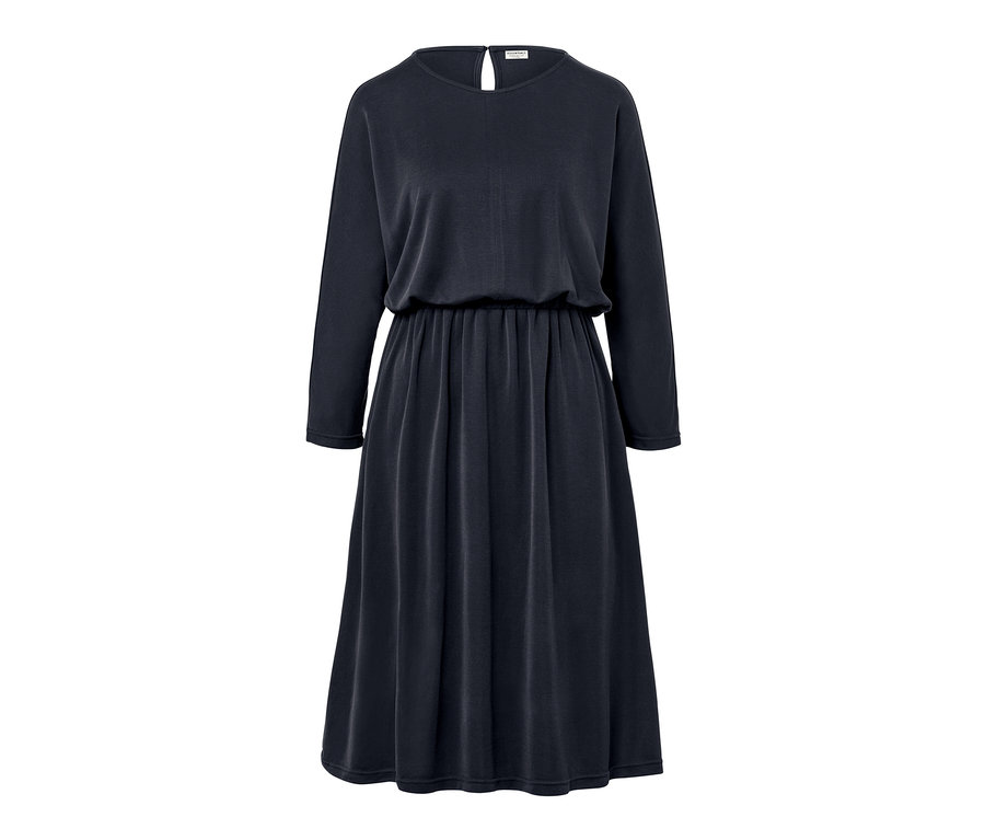 Ein marineblaues Piqué-Jerseykleid.