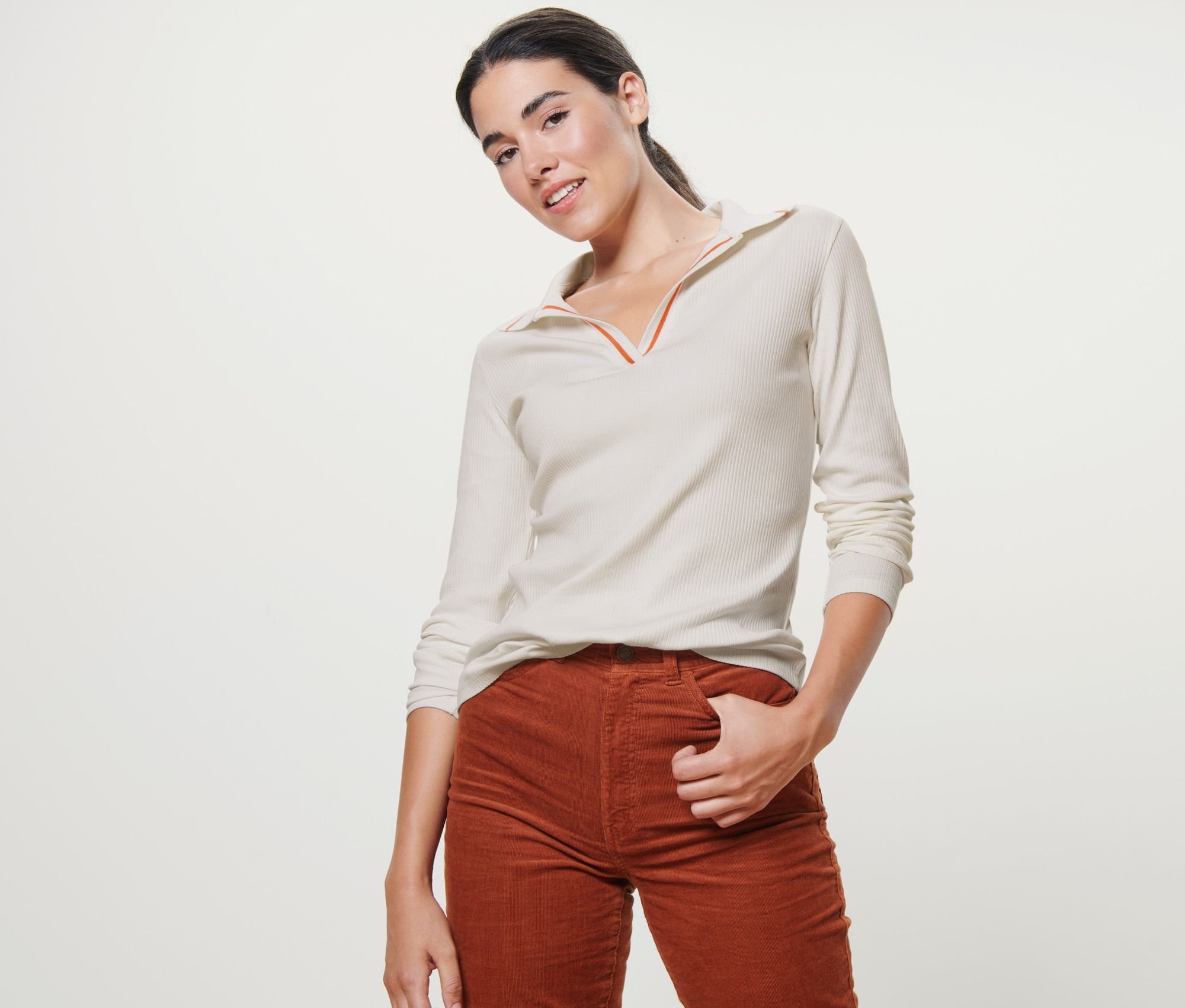 Thumbnail - Tchibo - Geripptes Poloshirt - Damen - Gr. XS - creme