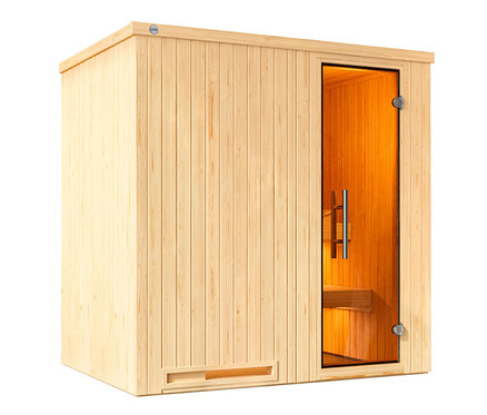 Weka Elementsauna, Halmstad mit Glastür.