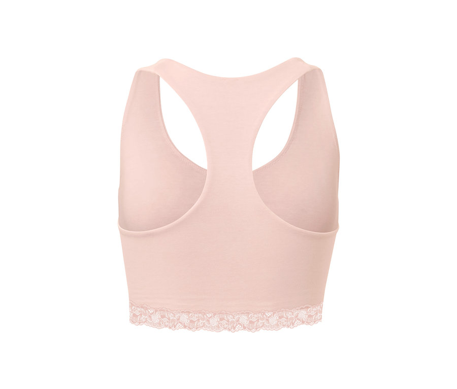 Rosa Bustier im Racerback-Design mit Spitze am unteren Rand.