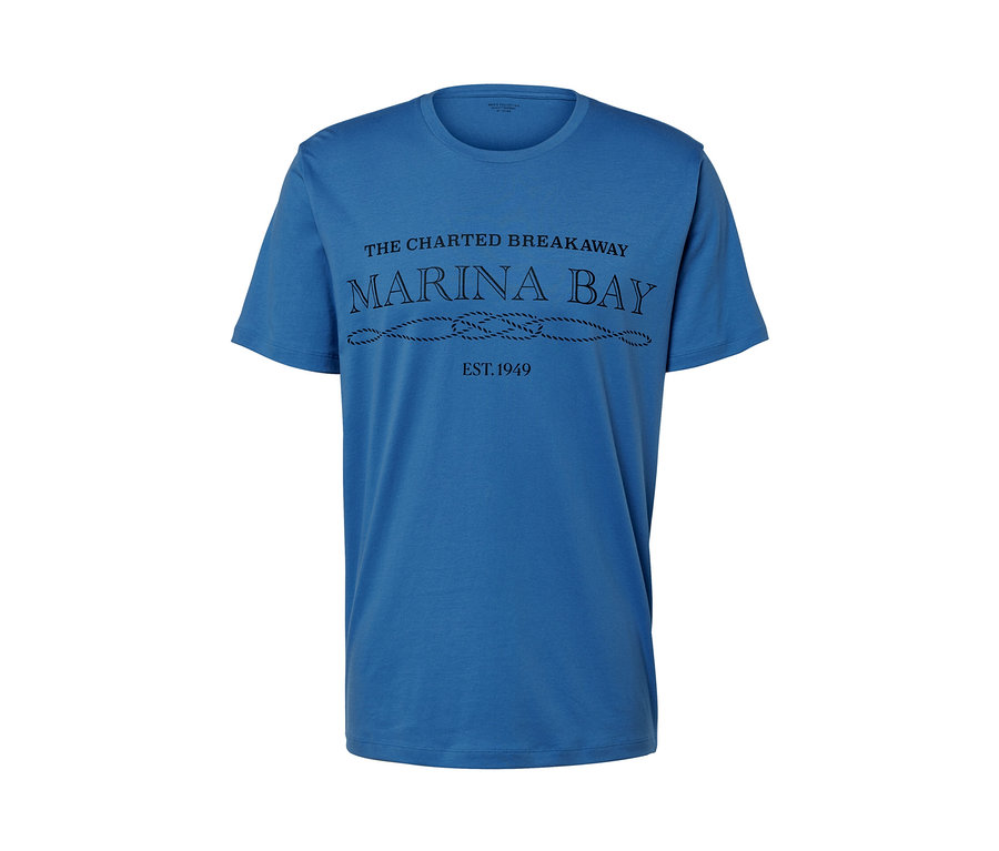 Blaues T-Shirt mit MARINA BAY Aufdruck.