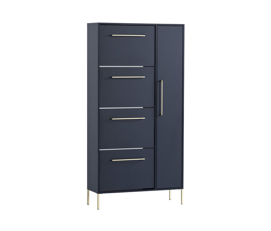 Blauer Schuhschrank »Kent« mit goldenen Griffen.