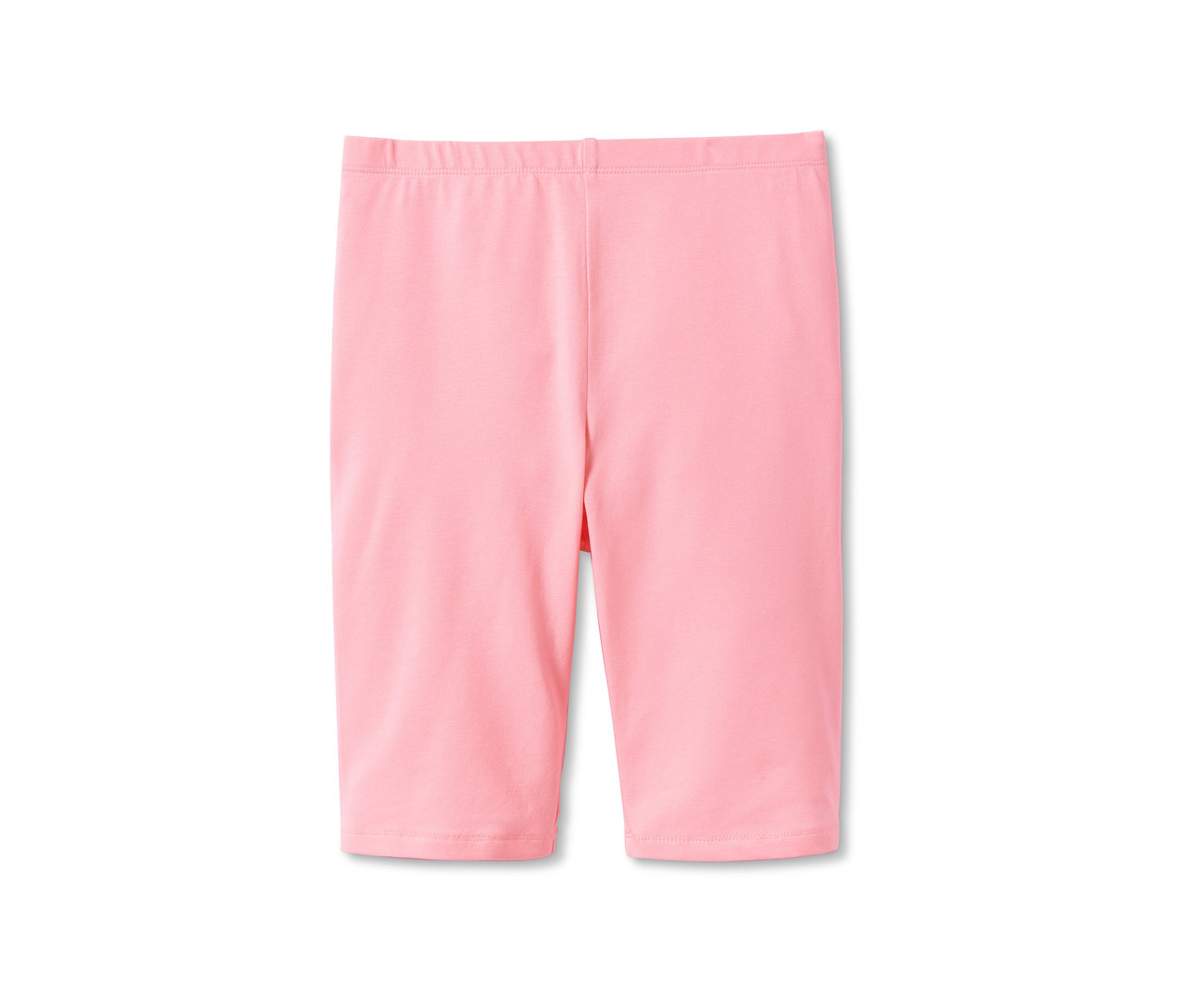 Nahaufnahme einer einzelnen, rosafarbenen Radler-Leggings aus Bio-Baumwolle.