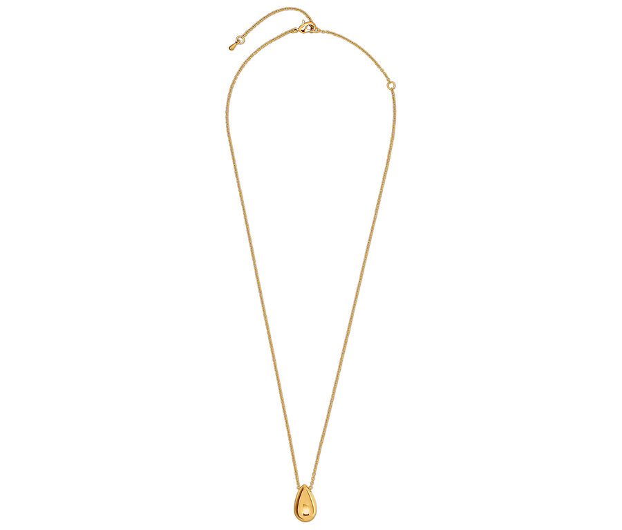 Goldene Halskette mit tropfenförmigem Anhänger.