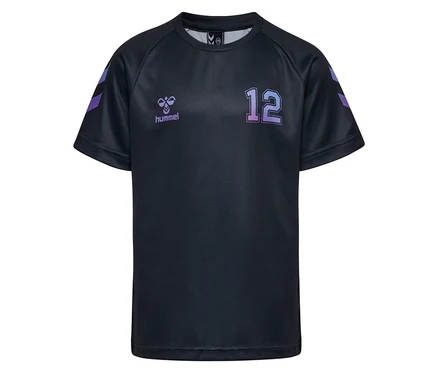 Schwarzes HUMMEL HMLJR Shimmer Kurzarm-T-Shirt mit Nummer 12.
