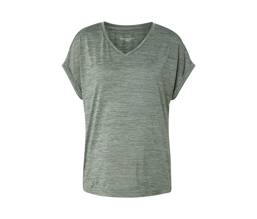 Khaki Funktionsshirt mit V-Ausschnitt und kurzen Ärmeln.