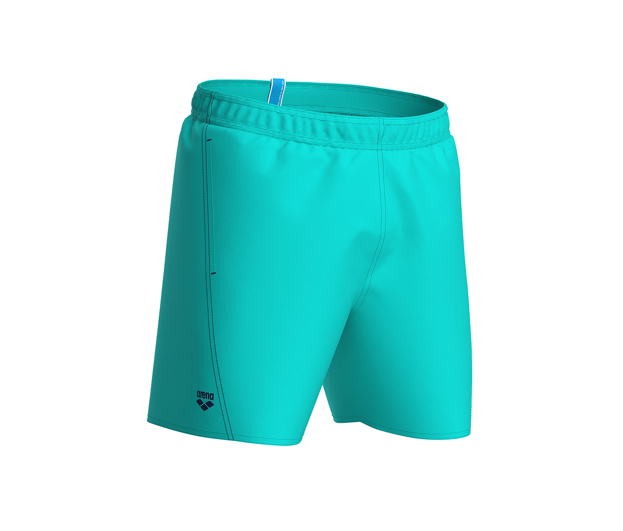 Hellblaue Badeshorts.