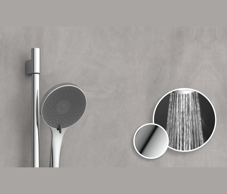 Chromfarbenes Brausestangen-Set »CAPRI« an grauer Wand.