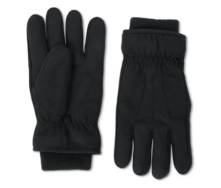 Zwei schwarze Handschuhe liegen nebeneinander.