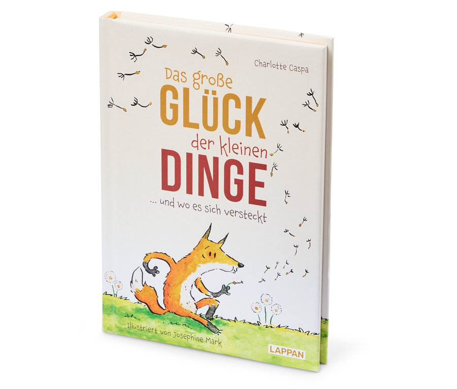 Buch 'Das große GLÜCK der kleinen DINGE' von Charlotte Caspa mit einer Fuchsillustration.