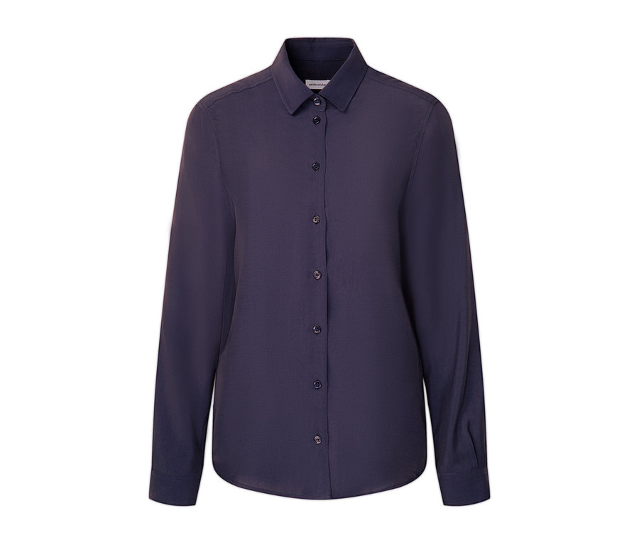 Eine blaue Seidensticker Bluse aus Viskose mit langen Ärmeln und Knöpfen.