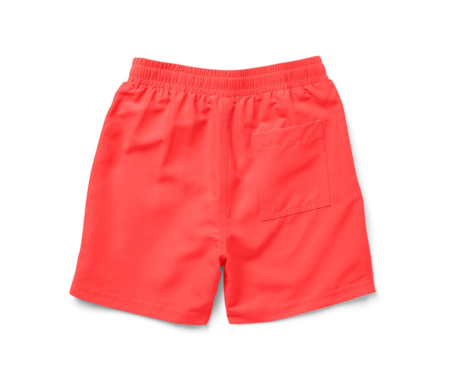 Rote Kinder-Boardshorts mit Gesäßtasche.