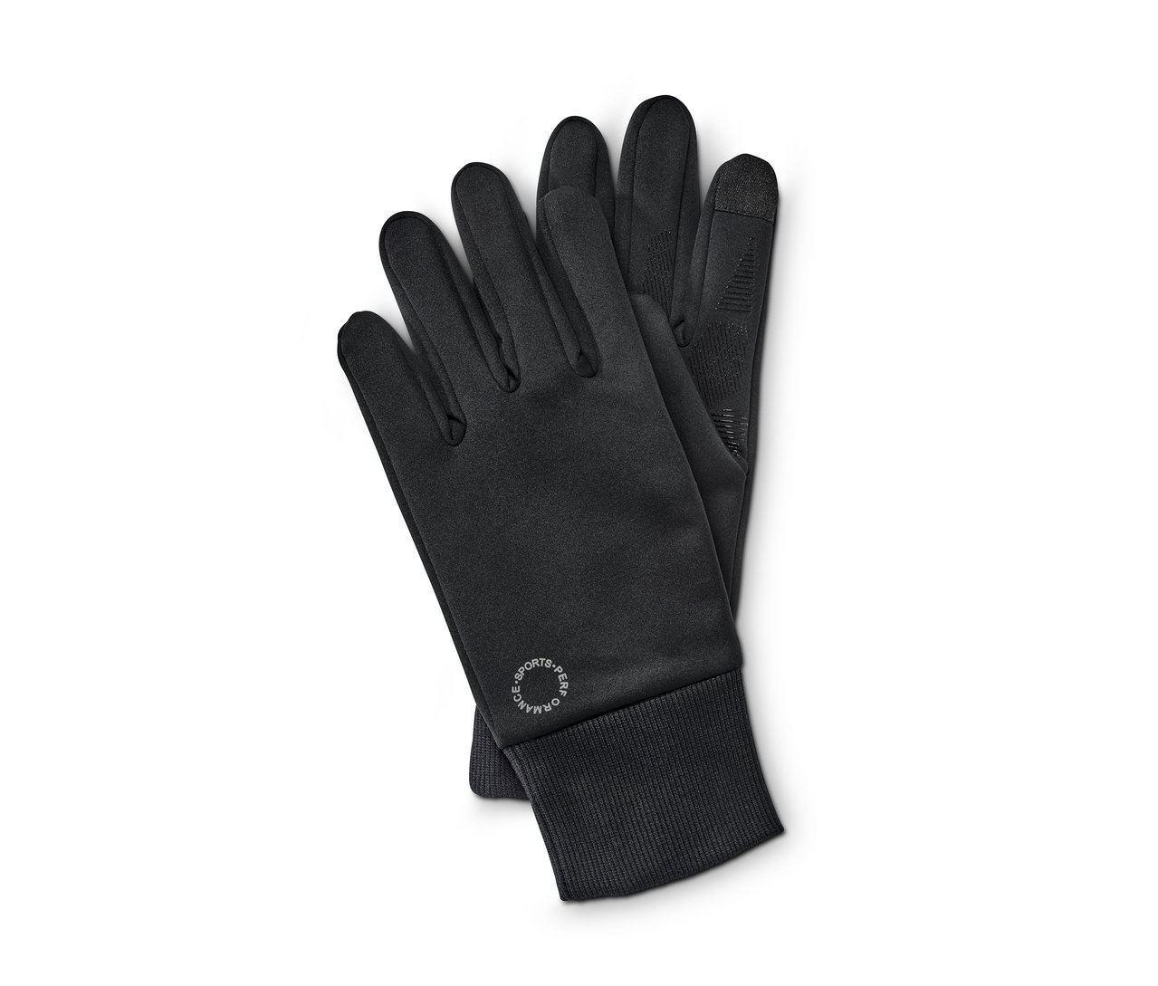 Zwei schwarze Windprotection-Handschuhe liegen übereinander.