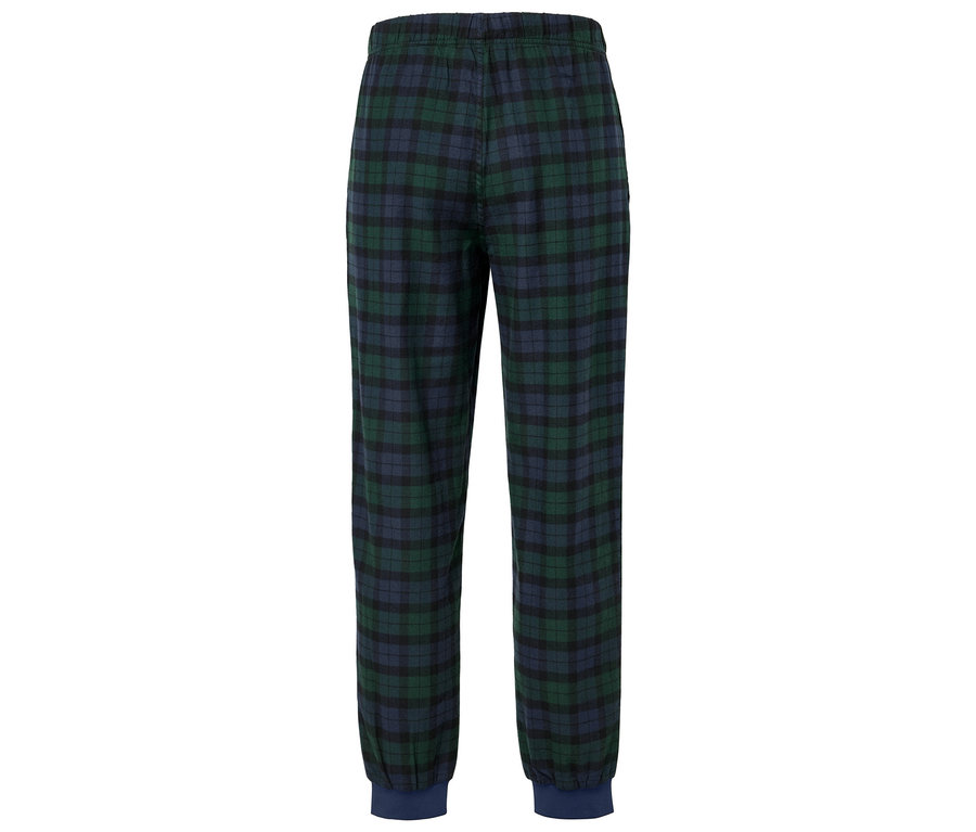 Grün-blaue karierte Flanell-Schlafhose.