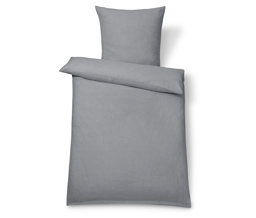 Graue Leinen-Bettwäsche in Übergröße mit Kopfkissen.