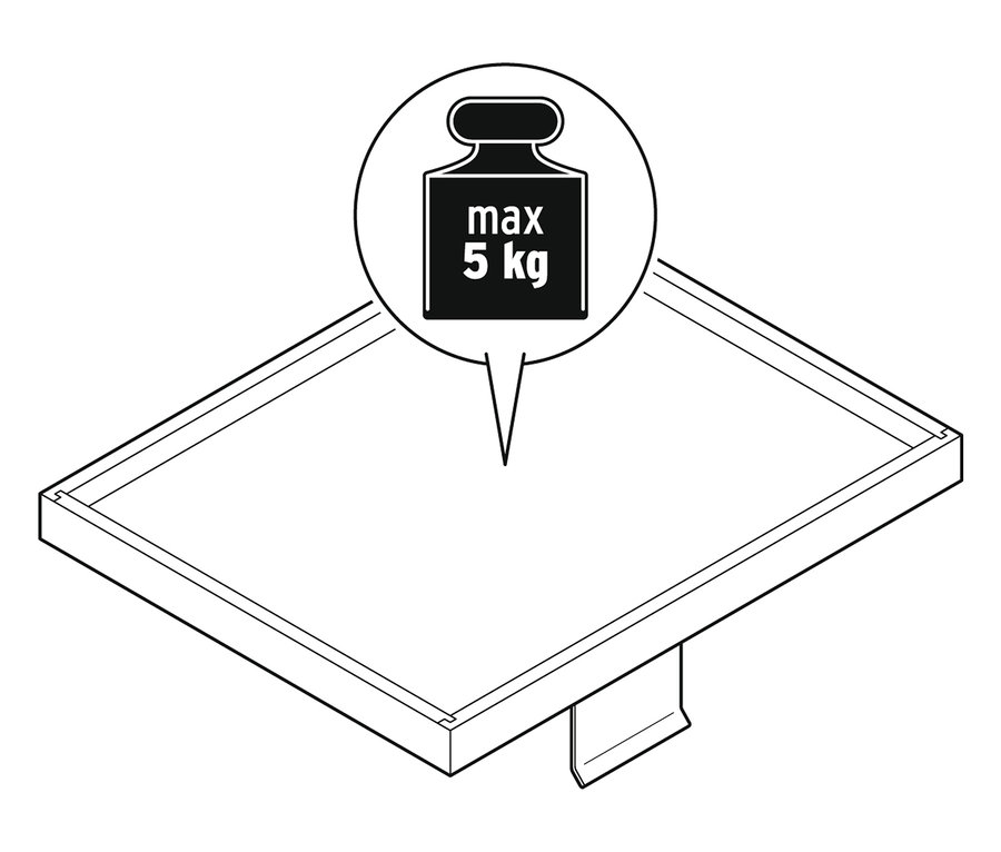 Zeichnung eines Regals mit einer maximalen Traglast von 5 kg.