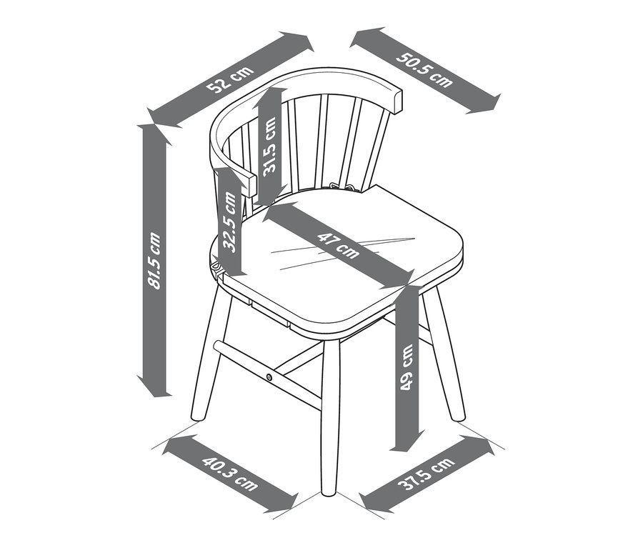 Abmessungen des Dining-Stuhls mit Sitzpolster.