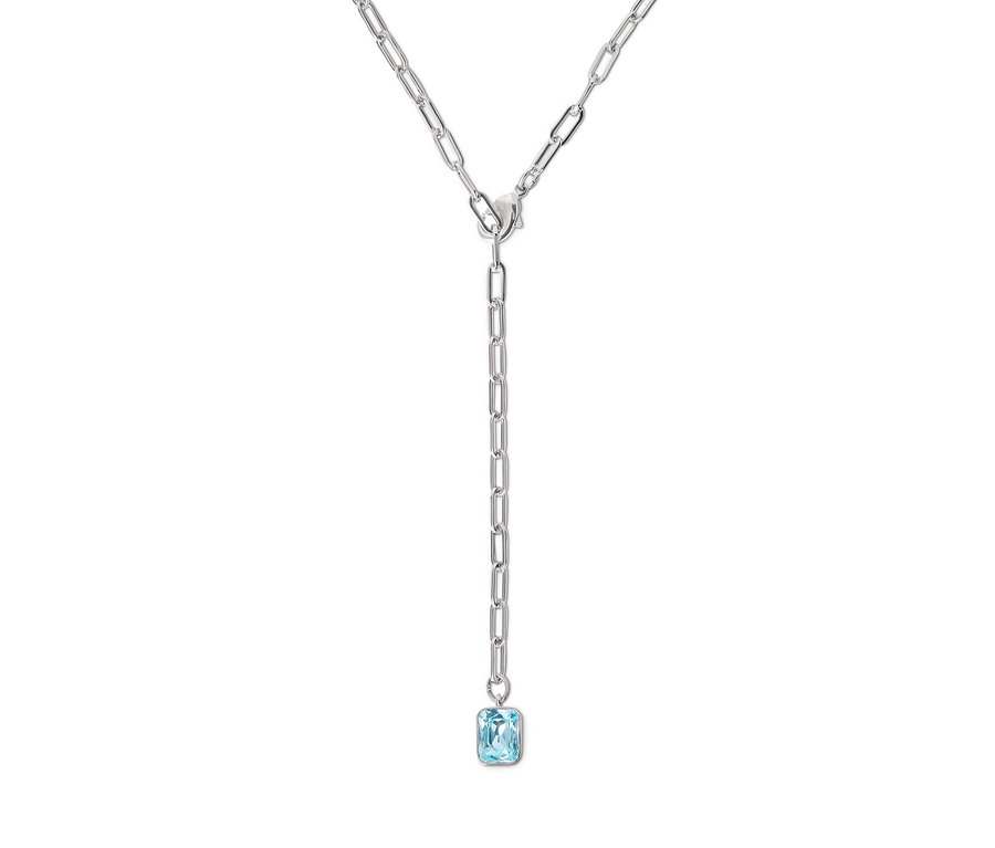 Silberne Paperlink-Kette mit blauem Anhänger.