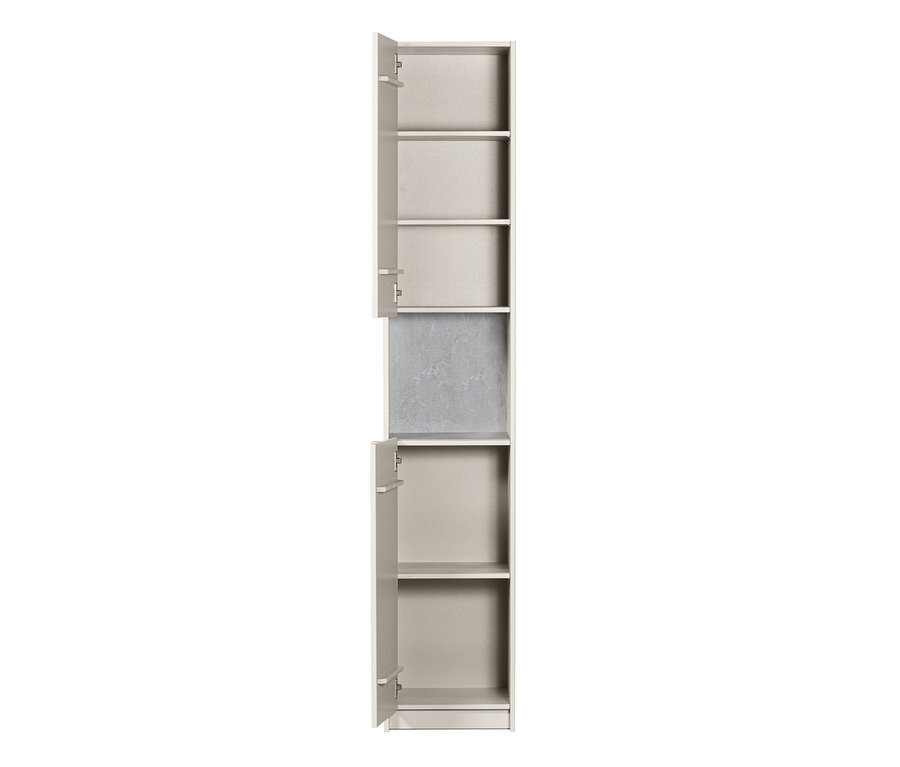 Offener Woood Schrank »Basu« kiefer dust mit Regalen und einer grauen Platte.