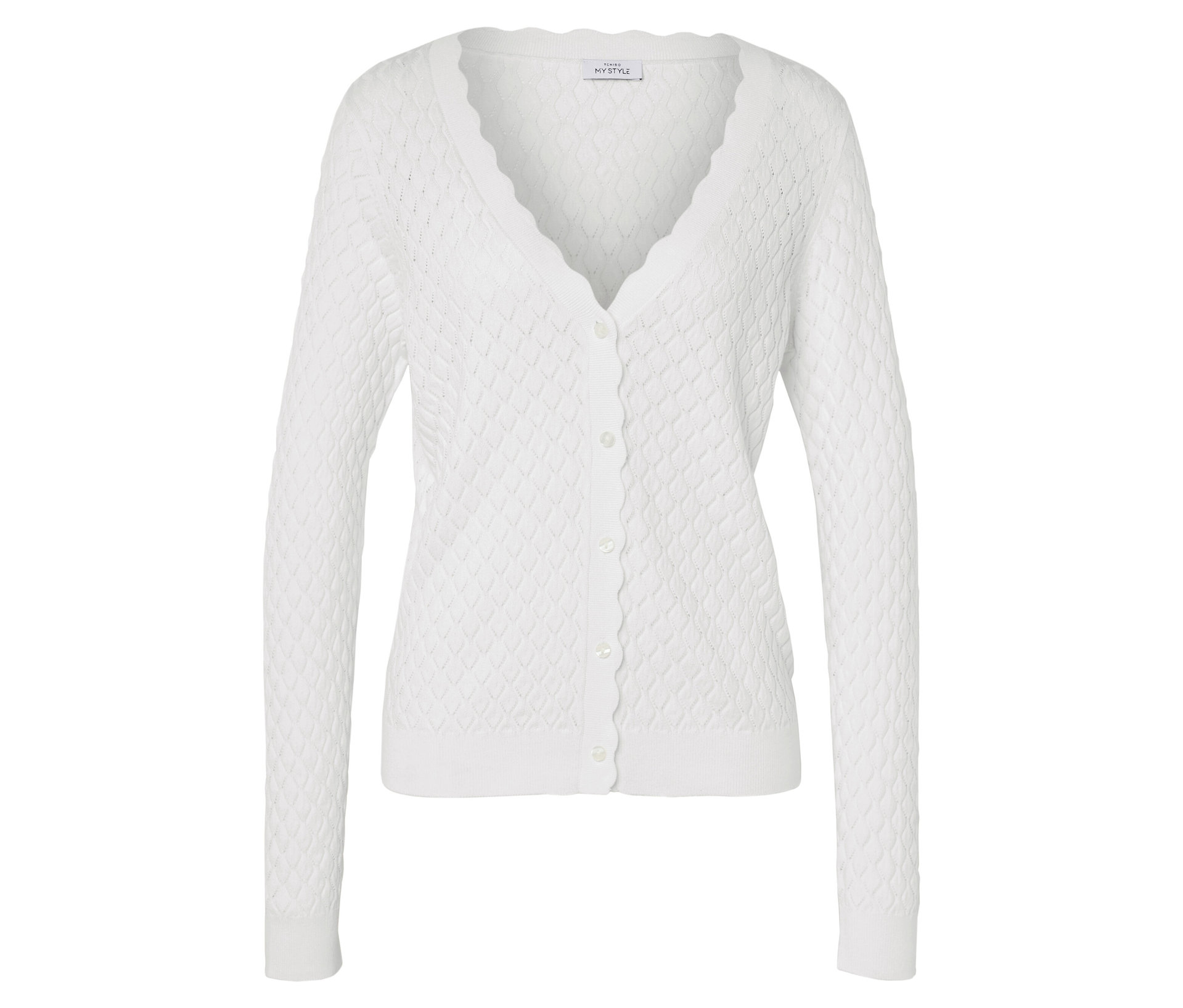 Strickjacke mit -Muster - Damen - Gr. S - weiß - weiß