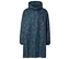 Blau-grüner Regenponcho mit Blumenmuster und Kapuze.