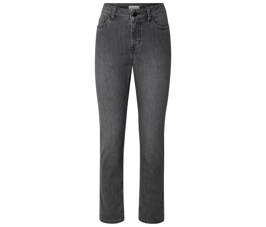 Graue Jeans mit geradem Bein und Taschen vorne und hinten.
