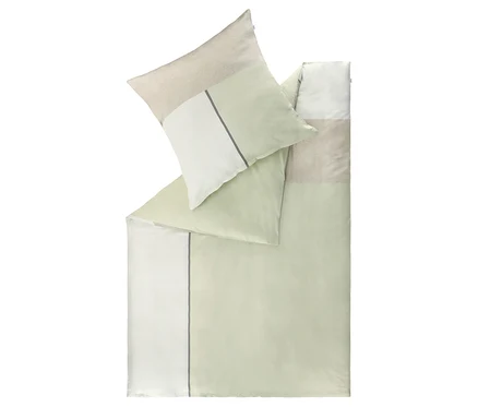 SCHÖNER WOHNEN-Kollektion Bettwäsche »PLACES« in Hellgrün, Weiß und Beige mit grauem Streifen.