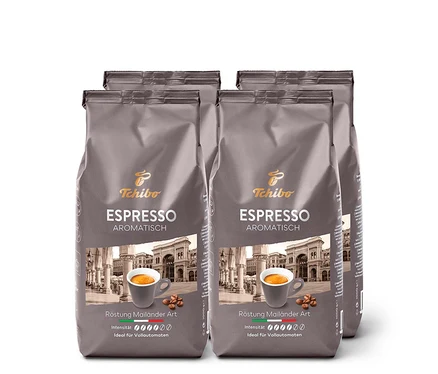 Vier Packungen Espresso Aromatisch - 4x 1 kg Ganze Bohne.