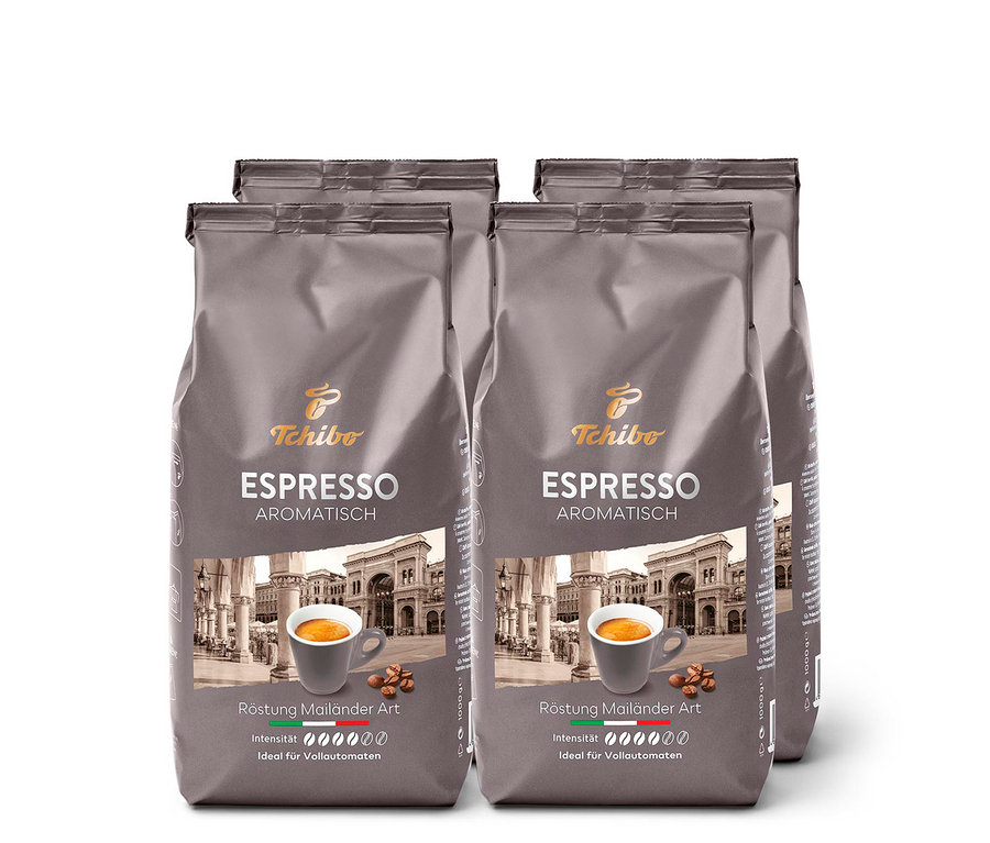 Vier Packungen Espresso Aromatisch - 4x 1 kg Ganze Bohne.