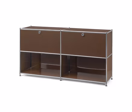 Braunes Metall-Sideboard »CN3« mit zwei versetzbaren Klappenfächern und zwei offenen Regalböden.