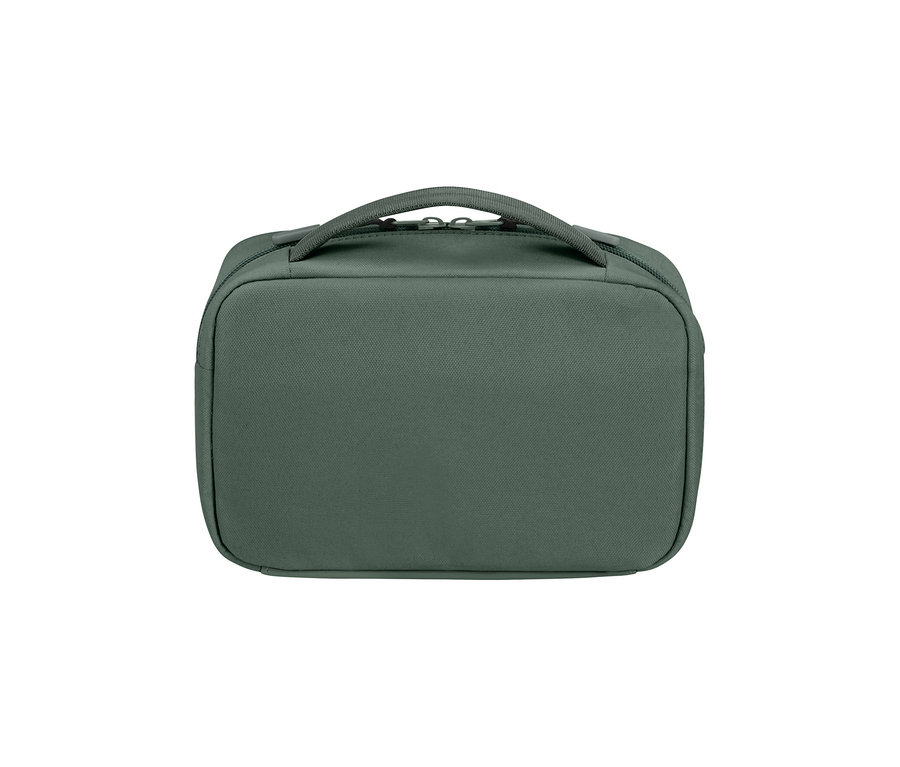 Dunkelgrüner Samsonite STACKD Toilet Kit Weekender mit Tragegriff und Reißverschluss.