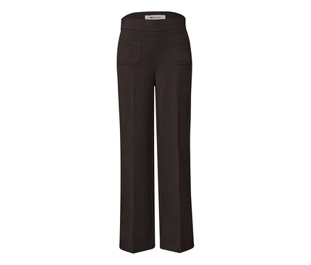 Braune Street One Stoffhose mit weitem Bein, breitem Bund und aufgesetzten Vordertaschen.