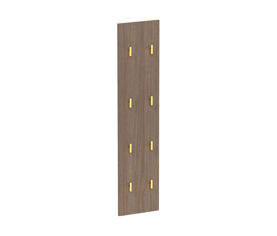 Hakenpaneel »Glenn« in Holzoptik mit sechs goldenen Haken.