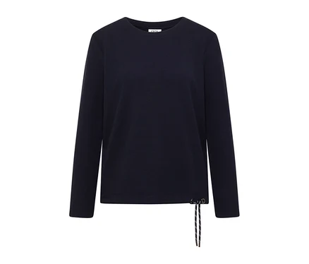 Dunkelblaues CECIL Shirt mit langen Ärmeln und Kordelzug am rechten Saum.