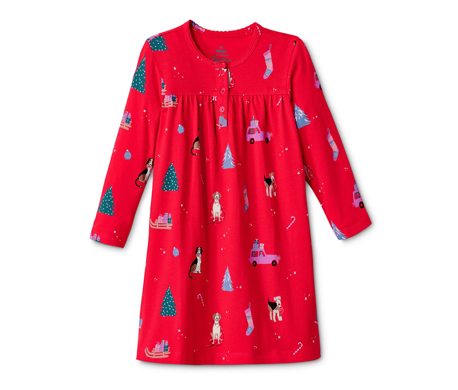 Rotes Nachthemd mit Weihnachtsmotiv.