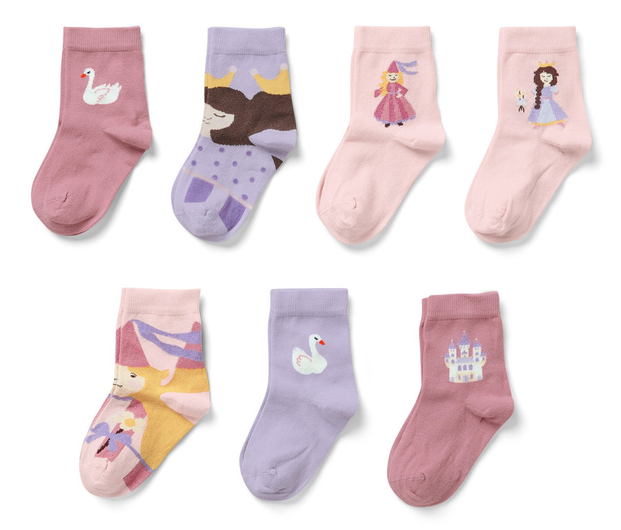 Sieben Paar Kinder-Socken, Prinzessin.