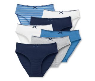 1x blau, 1x grau meliert, 1x blau-weiß gestreift, 2x weiß, 2x dunkelblau